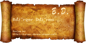Bürger Dénes névjegykártya